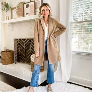 J. CREW Factory Boiled Wool Blend Top Coat Tan Camel Neutral Longline